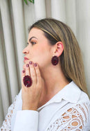 Brinco Aurélia Red com pedra oval vermelha e Strass Siam