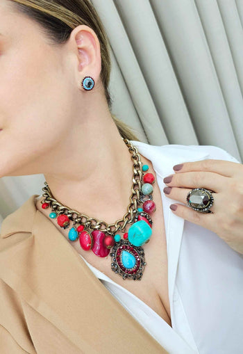 Brinco vick Monalisa ouro velho com pedras coloridas