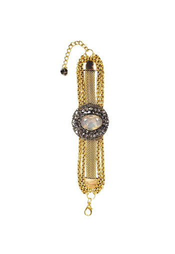 Pulseira Imperatriz com pingente ouro velho e correntes douradas