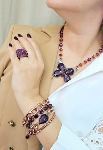 Pulseira Rainha Glam com elos vintages e pedras ametistas