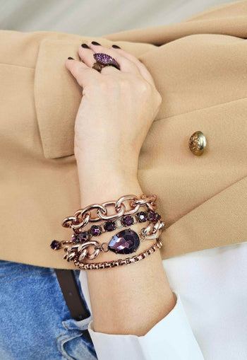 Pulseira Rainha Glam com elos vintages e pedras ametistas