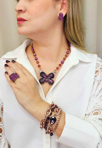 Pulseira Rainha Glam com elos vintages e pedras ametistas