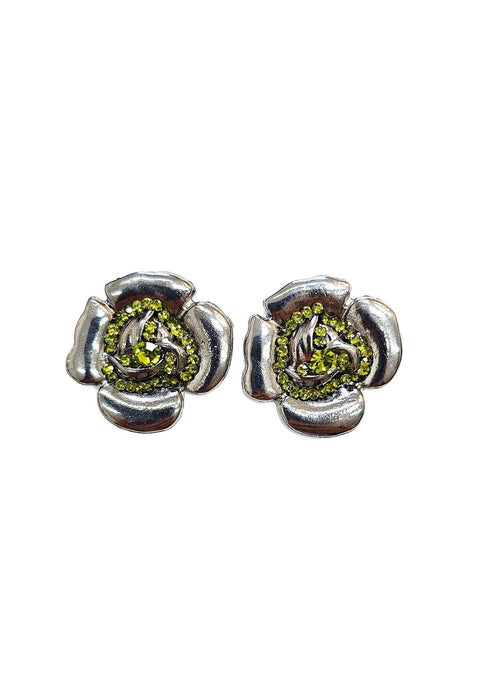 Brinco de flor Cecília olivine banhado no onix