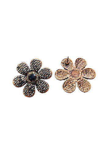 Brinco Avelina de flor com strass hematite banhado no vintage