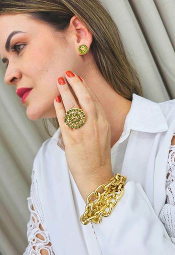 Anel Lussuria com pedras verdes e douradas