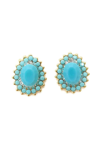 Brinco Adelise de gota com pedras turquesas banhado no dourado