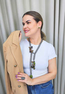 Colar Diamanta de corrente onix com pedras verdes longo
