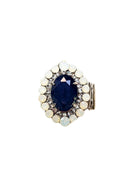 Anel Aconchegar com pedra azul e strass opal banhado no prata