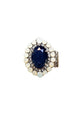 Anel Aconchegar com pedra azul e strass opal banhado no prata