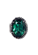 Anel oval Heloara onix com pedra verde e hematite