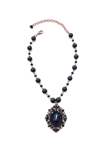 Colar Camarote black de bolas pretas e pingente luxo