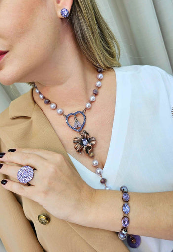 Brinco Apaixonante banhado no vintage com pedras lavanda