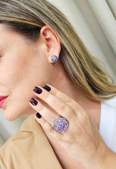 Brinco Apaixonante banhado no vintage com pedras lavanda