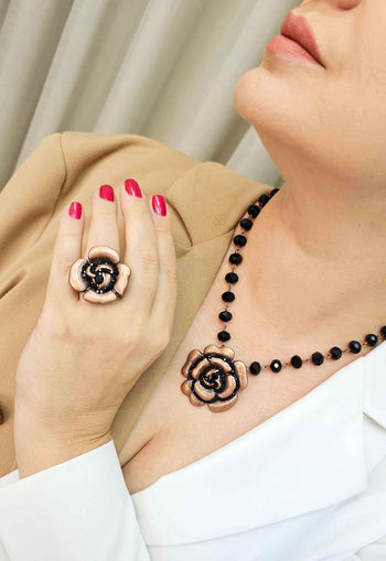 Anel de flor Cecília jet vintage