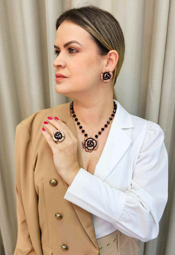 Anel de flor Cecília jet vintage