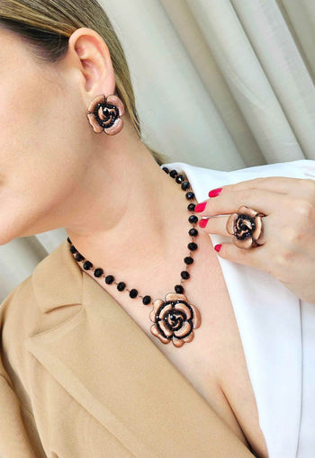 Anel de flor Cecília jet vintage