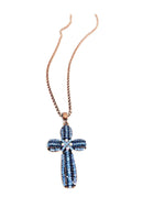 Colar Tília com pingente de crucifixo azul banhado no vintage