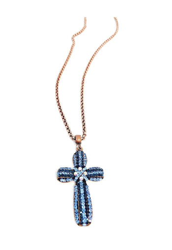 Colar Tília com pingente de crucifixo azul banhado no vintage