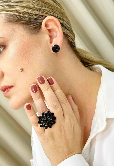 Brinco Vick Ivana black banhado no dourado