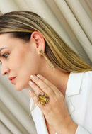 Brinco Elegance de gota com strass light colorado topaz banhado no dourado