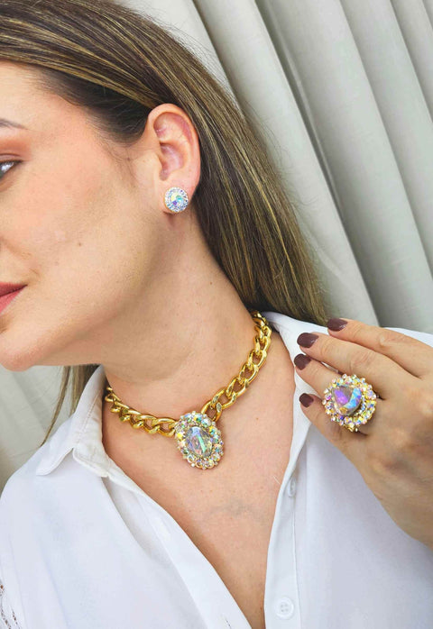 Choker Aurélia Dourada com pingente boreal