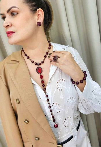 Anel Mila vermeho banhado no vintage