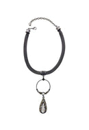 Colar Alvorada luxo com pingente de argola e gota grafite com corrente onix
