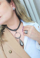 Colar Alvorada luxo com pingente de argola e gota grafite com corrente onix