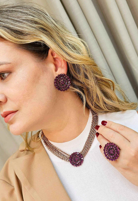 Colar Calista com pingente ametista e venezianas vintage