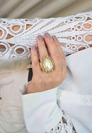 Anel Saraya dourado com perola e strass light colorado topaz