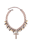 Colar Condessa vintage com pedras e pingente de crucifixo gold quartz