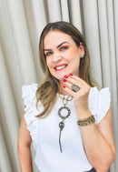 Colar Sheo ouro velho com pingente e pedras black diamond