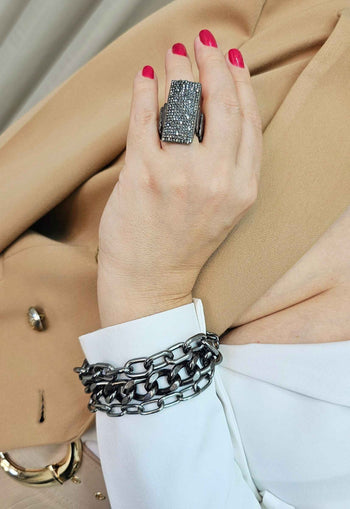 Pulseira Ebano onix de correntarias banhadas no grafite