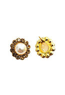 Brinco Saraya oval dourado com perola e strass light colorado topaz