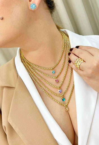 Colar Suzana gold de veneziana dourada e pedras coloridas