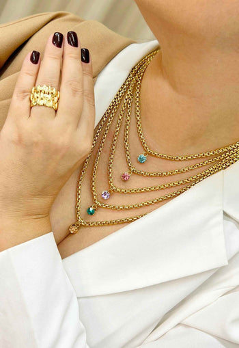 Colar Suzana gold de veneziana dourada e pedras coloridas