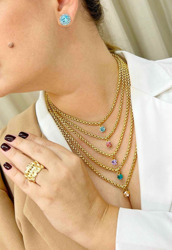 Colar Suzana gold de veneziana dourada e pedras coloridas
