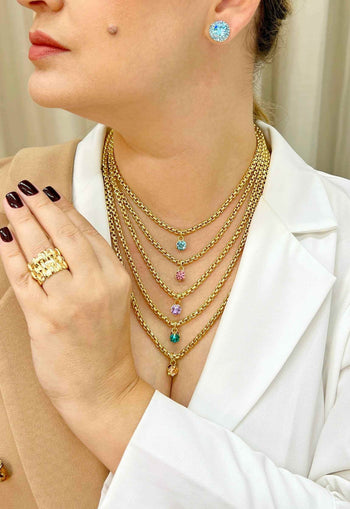 Colar Suzana gold de veneziana dourada e pedras coloridas