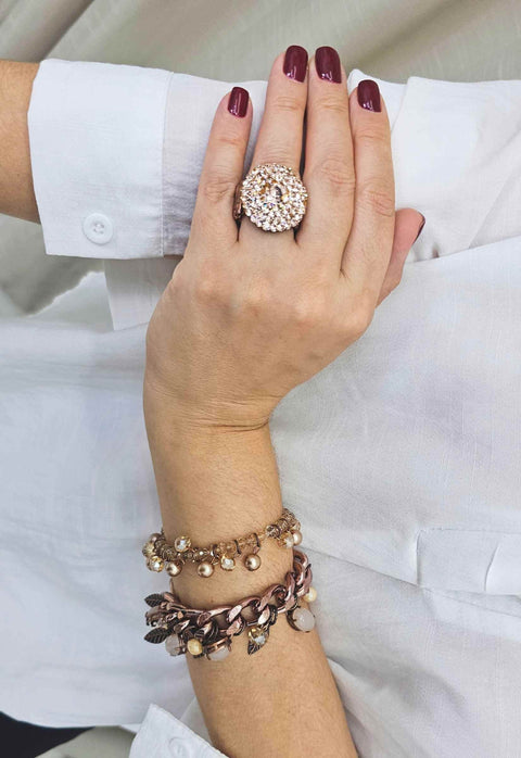 Anel Condessa vintage com strass gold quartz