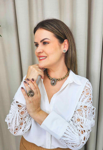 Choker Aurélia ouro velho com pingente black diamond