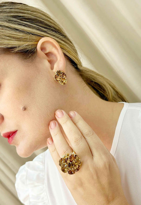 Anel Pilar dourado com pedras