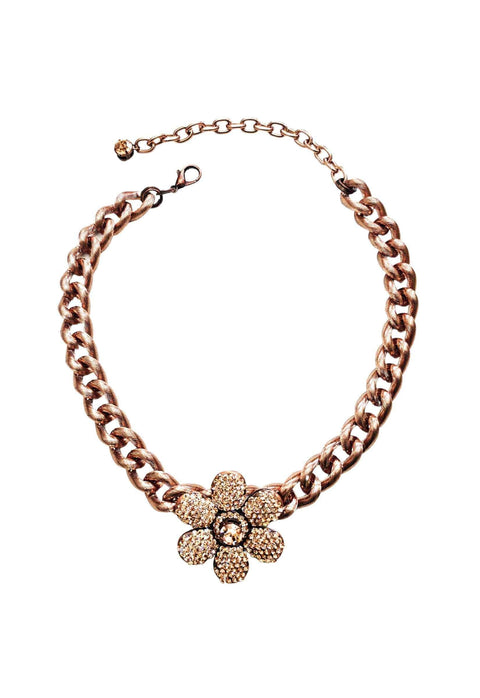 Colar Liz com pingente de flor light peach e corrente vintage