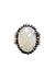 Anel Promessa oval com pedra cinza opalino e strass hematite banhado no prata