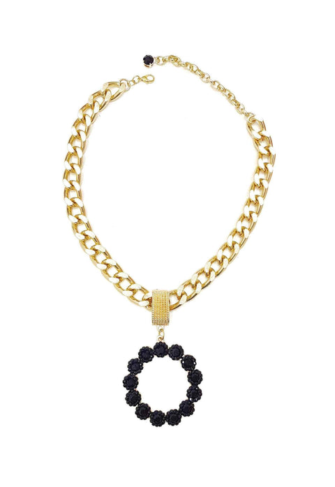 Maxi colar Raika Black com pingente preto e banho dourado