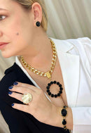 Maxi colar Raika Black com pingente preto e banho dourado