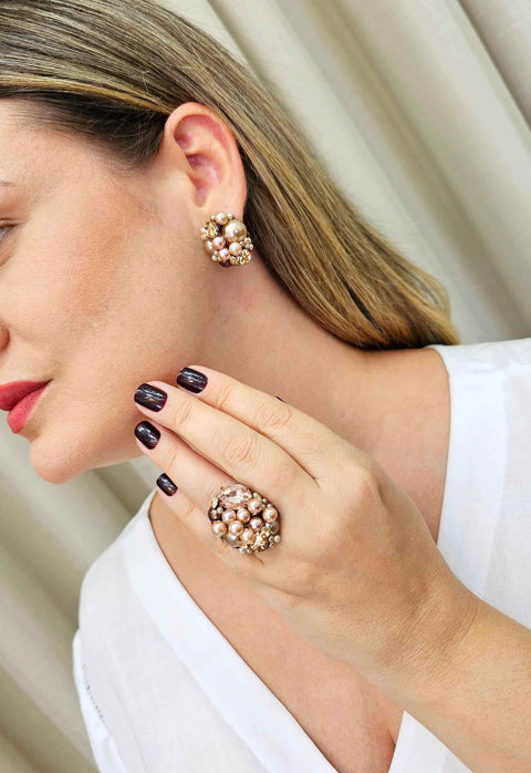Brinco Espetáculo Vintage com perolas e strass