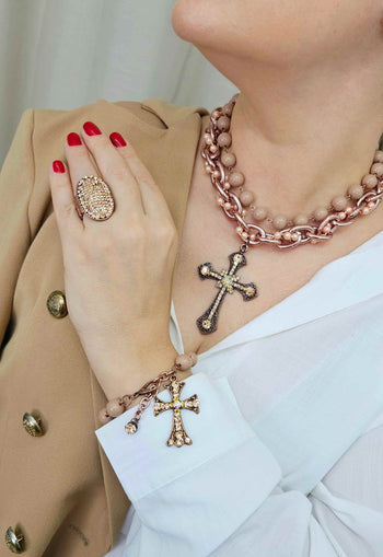 Anel Majestade vintage com strass light peach