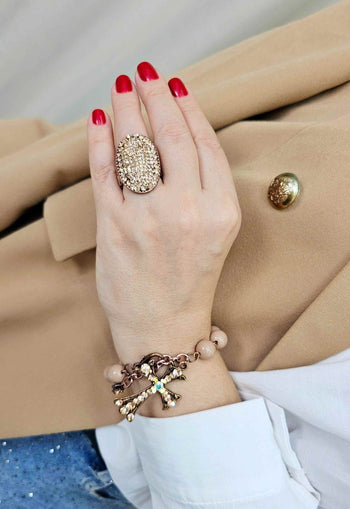 Anel Majestade vintage com strass light peach