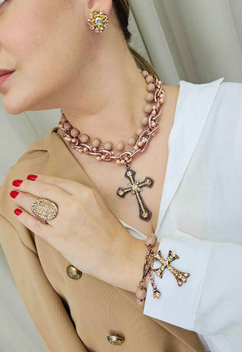 Anel Majestade vintage com strass light peach