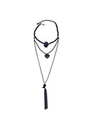 Colar Madame lux de pedras e cristais pretos banhado no onix
